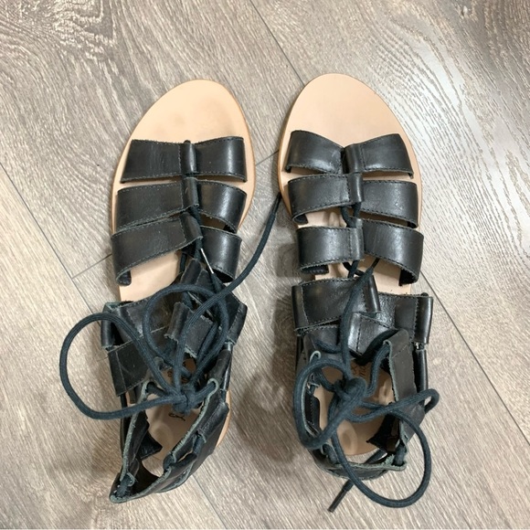 Loeffler Randall Women’s Gladiator Sandals Lace Up Leather Black Flats Open toe - Picture 7 of 14